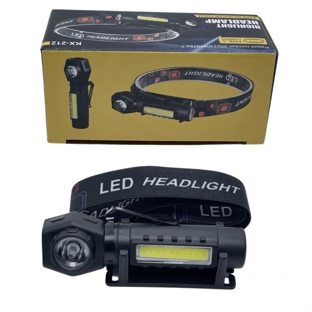 Налобный-ручной фонарь светодиодный+COB HEADLAMP KX-212 Фонарь аккумуляторный с регулировкой угла наклона + Магнит1
